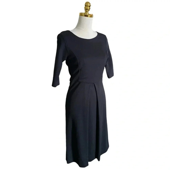BROOKS BROTHERS | Classic Black Single Pleat A-Line Midi Sheath Dress Size 0 - Picture 3 of 10